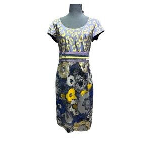Boden Limited Edition Silk Floral Print Sheath Dress Blue Yellow US 6